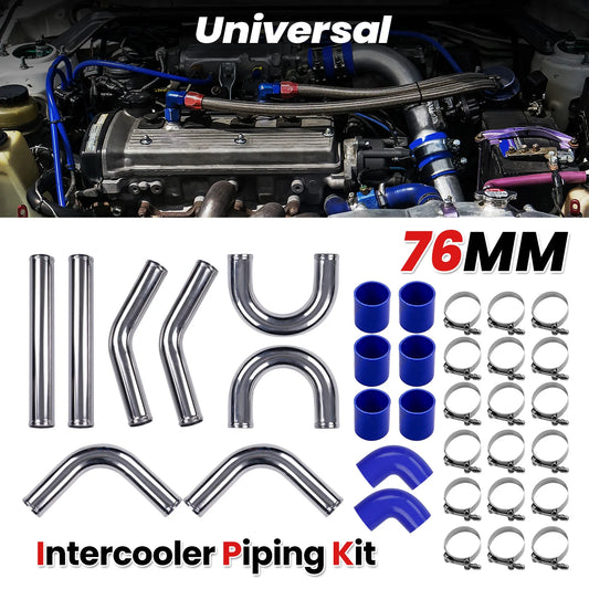 3.0" 600x300x76 Intercooler + Turbo Intercooler Piping Pipe Kits + Hose Kit Uni.